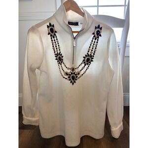Bob Mackie Wearable Art Embellished Sweatshirt Fleece Sweater Size M Medium‎